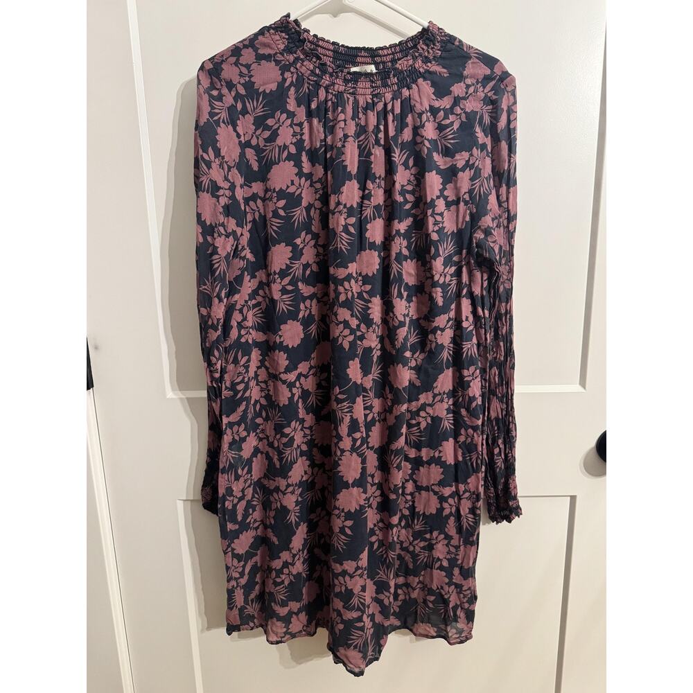Cloth & Stone Dress Womens XL Blue Floral Long Sleeve Smocked Soft Boho Flowy - Picture 6 of 8
